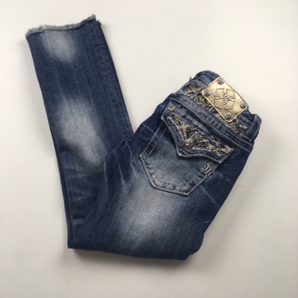 Miss‎ Me Cropped Distressed Frayed Hem Dark Jeans Women’s Sz 27